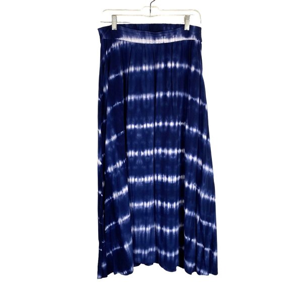 Womans M Blue White Tie Dye Boho Cottagecore Maxi Skirt W Pockets Elastic Back - Picture 1 of 7